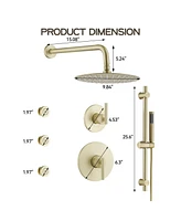 10-Inch Rainfall Shower System with Body Jets, Handheld & Side Spray, Adjustable Lift Rod All-Brass High-Pressure Faucet Set, Brush