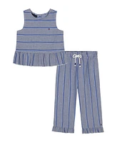 Tommy Hilfiger Toddler and Little Girls 2-Piece Yarn-Dyed Woven Ruffled Pants Set