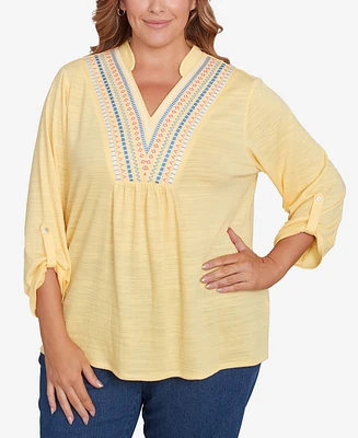 Ruby Rd. Plus Soft Relaxed Textured V-Neck Trim Top