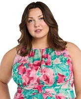 R & M Richards Plus Printed Overlay-Skirt Maxi Dress