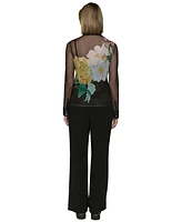 Karl Lagerfeld Paris Petite Sheer Floral Button-Up Shirt
