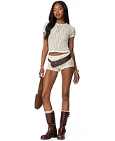 Edikted Womens Rye Sheer Textured Fold Over Shorts