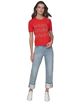 Karl Lagerfeld Paris Petite Crystal Bonjour Short-Sleeve Sweater