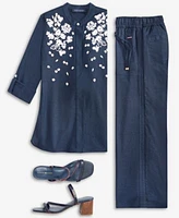 Tommy Hilfiger Womens Floral Puff Print Tunic Wide Leg Pants