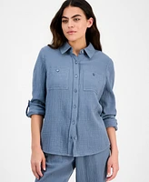 Dkny Jeans Petite Cotton Roll-Tab Shirt