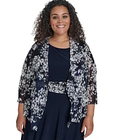 Jessica Howard Plus 2.Pc Floral-Chiffon 3/4-Sleeve Jacket & Sleeveless Midi Dress