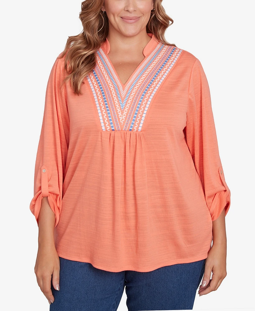 Ruby Rd. Plus Soft Relaxed Textured V-Neck Trim Top