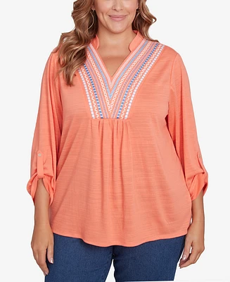 Ruby Rd. Plus Soft Relaxed Textured V-Neck Trim Top