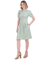 Jessica Howard Women's Boucle Magic-Waist Puff-Sleeve Dress