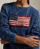 Polo Ralph Lauren Women's Flag Aran-Knit Cotton Sweater