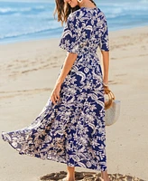 Women's Indigo Tropics Floral Maxi Beach Dress