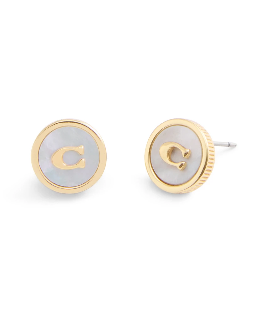 Coach Signature Mother of Pearl Coin Stud Earrings