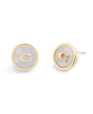 Coach Signature Mother of Pearl Coin Stud Earrings