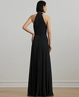 Lauren Ralph Women's Polka-Dot Belted Georgette Halter Gown