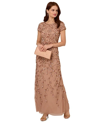 Adrianna Papell Women's Boat-Neck Blouson Beaded Gown