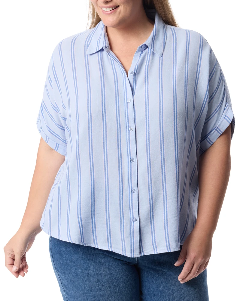 Gloria Vanderbilt Plus Cuffed-Sleeve Button-Front Shirt, Exclusively at Macy's