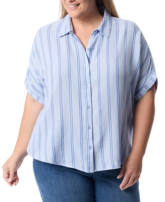 Gloria Vanderbilt Plus Cuffed-Sleeve Button-Front Shirt, Exclusively at Macy's