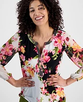 Jm Collection Petite Embellished Knit Chiffon-Sleeve Top, Exclusively at Macy's