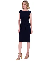 Jessica Howard Petite Pleat-Front Cap-Sleeve Boat-Neck Dress