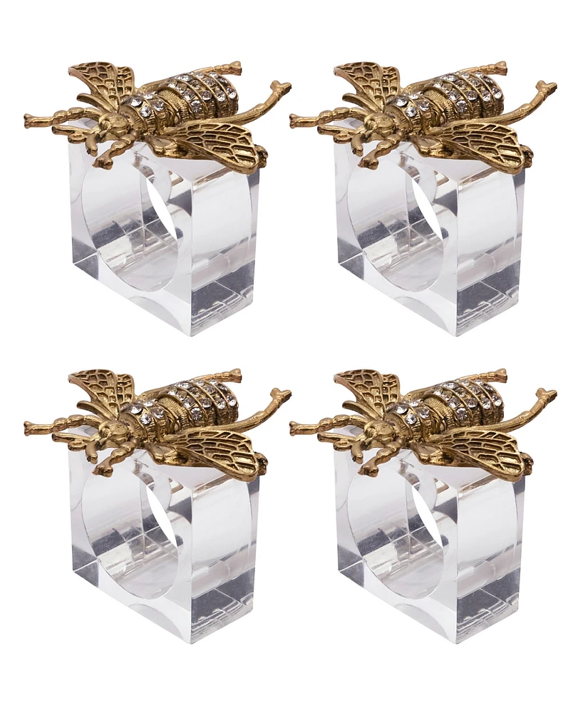 Saro Lifestyle Buzzing Bee Beaded Napkin Ring, Set of 4