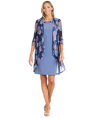 R & M Richards Women's Textured Metallic Jacket Necklace Dress