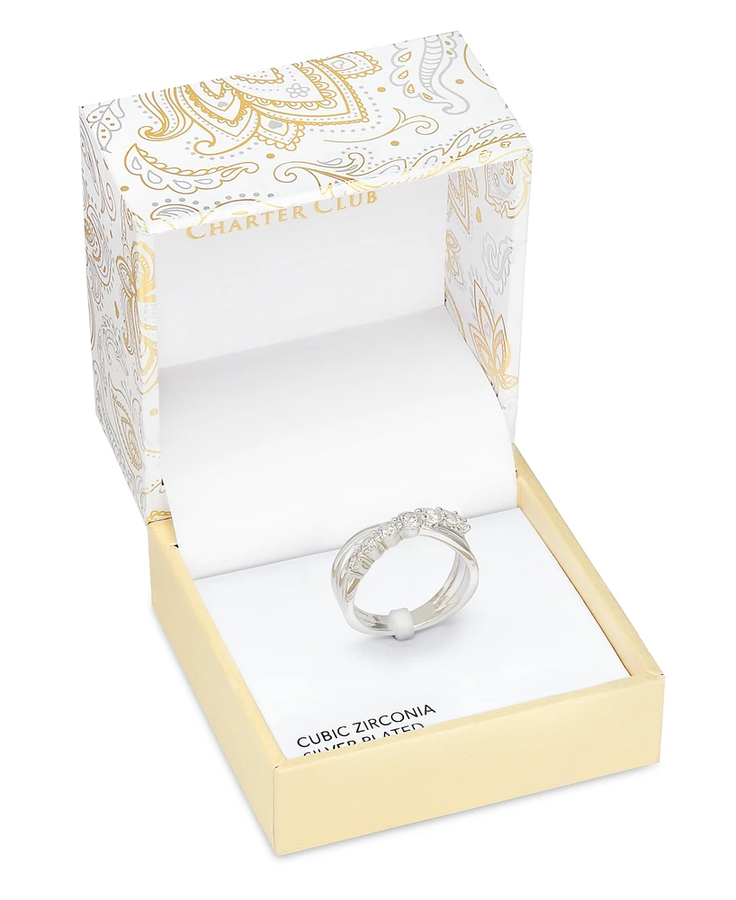 Charter Club Silver-Tone Cubic Zirconia Crossover Ring, Exclusively at Macy's