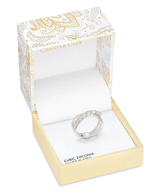 Charter Club Silver-Tone Cubic Zirconia Crossover Ring, Exclusively at Macy's