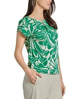 Jones New York Women's Printed Cap-Sleeve Top