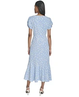 Halston Women's Dot-Print Ruched-Front Midi Dress