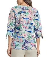 Jones New York Women's Printed Linen-Blend Blouse