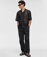 Mode of One Men's Relaxed-Fit Textured Geometric Lace Button-Down Camp Shirt, Exclusively at Macy's