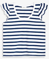 On 34th Women's Striped Flutter-Sleeve Voop-Neck T-Shirt, Exclusively at Macy's