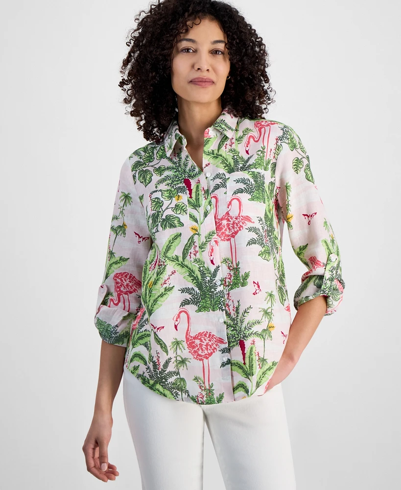Charter Club Petite 100% Linen Palm Beach Shirt, Exclusively at Macy's