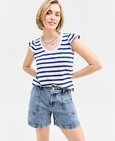 On 34th Women's High Rise Utility Midi Denim Shorts, Exclusively at Macy's