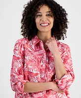 Charter Club Petite 100% Linen Printed Button-Front Shirt, Exclusively at Macy's