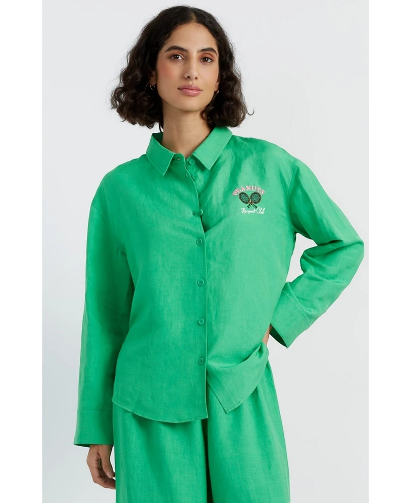 Chinti & Parker Women's Linen-Cotton Peanuts Racquet Club Shirt