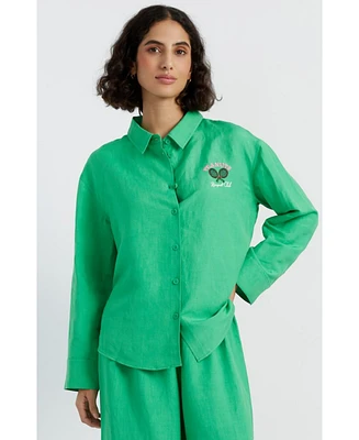 Chinti & Parker Women's Linen-Cotton Peanuts Racquet Club Shirt