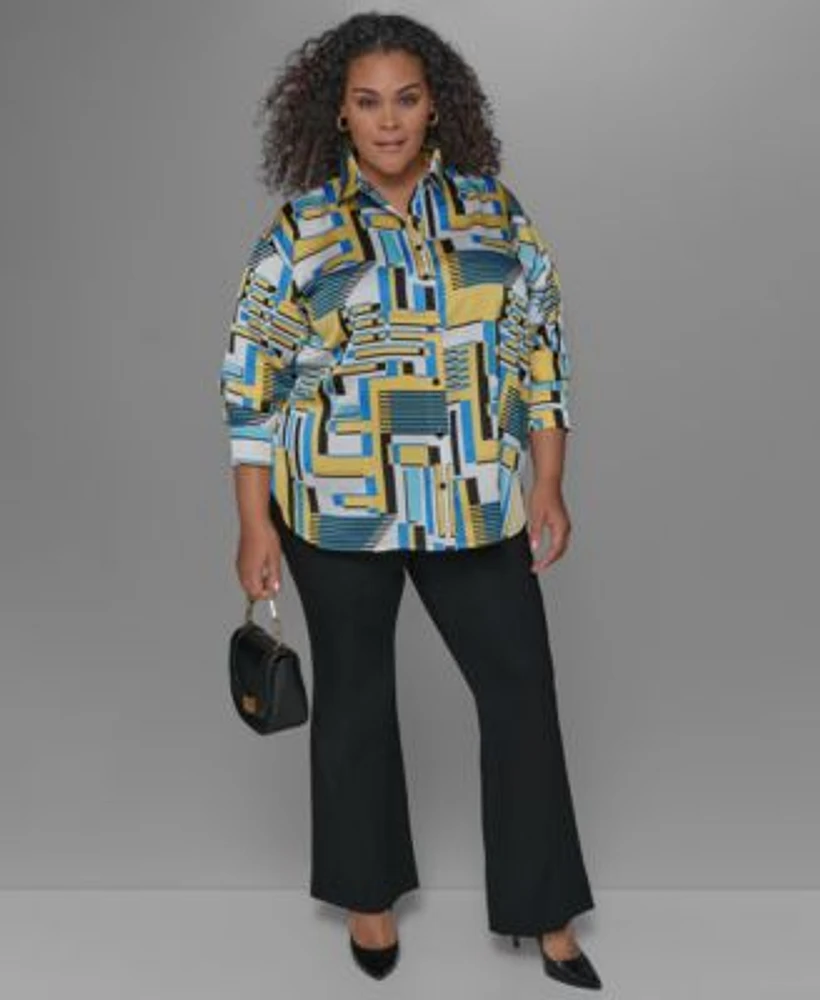 Karl Lagerfeld Paris Plus Size Oversize Button Front Utility Blouse Mid Rise Compression Bootcut Pants Exclusively At Macys