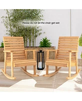 2 Pcs Patio Wooden Rocking Chair High Back Fir Wood Armchair Natural Garden Yard