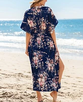 Women's Draped Petals Floral Maxi Beach Dress