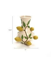 LuxenHome Ivory with Yellow Lemons Ceramic 13.8-Inch Tall Vase