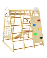 8-in-1 Wooden Jungle Gym Playset with Slide and Monkey Bars For Outdoor Play