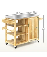 Outsunny Grill Cart, Stainless Steel Top Kitchen Island, Natural Wood