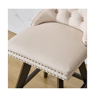 Swivel Velvet Counter Stools with Tufted Back, Nailhead Trim & Wooden Legs, Set of 2-The Pop Home