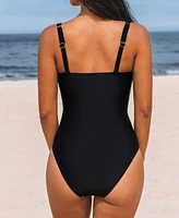 Women's Scoop Neck Adjustable Wide Straps One Piece Swimsuit