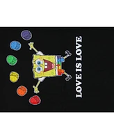 Spongebob SquarePants Men's Pride Krabby Patty Rainbow Love is Cartoon Black Graphic Tee-3XL