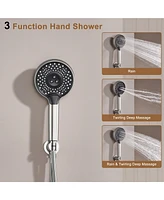 3-Function Thermostatic Shower System with Handheld Head Luxury Faucet Waterfall and Rainfall Head, Matte Black