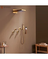 Led Luxury Shower System with Handheld Head Thermostatic Faucet Set Rain Head, Brushed Gold