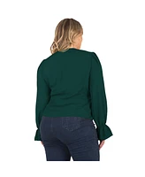 Plus Women's Long Flute Sleeve V-Neck Blouse Tops