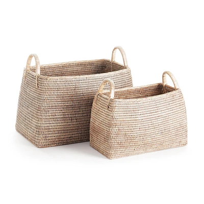 Burma Rattan Narrow Magazine Baskets, Set Of 2